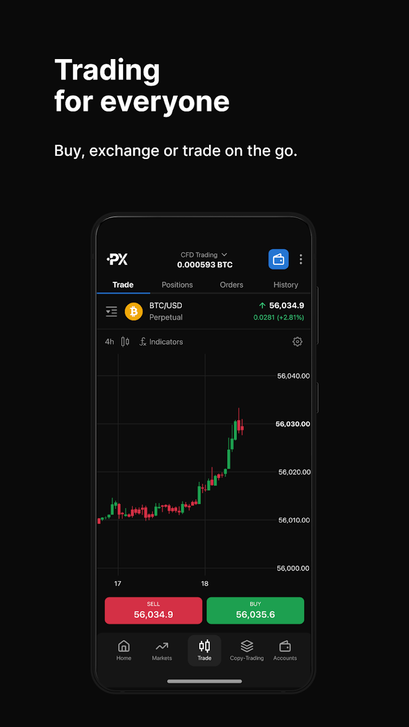 Aplicación de PrimeXBT para iOS.